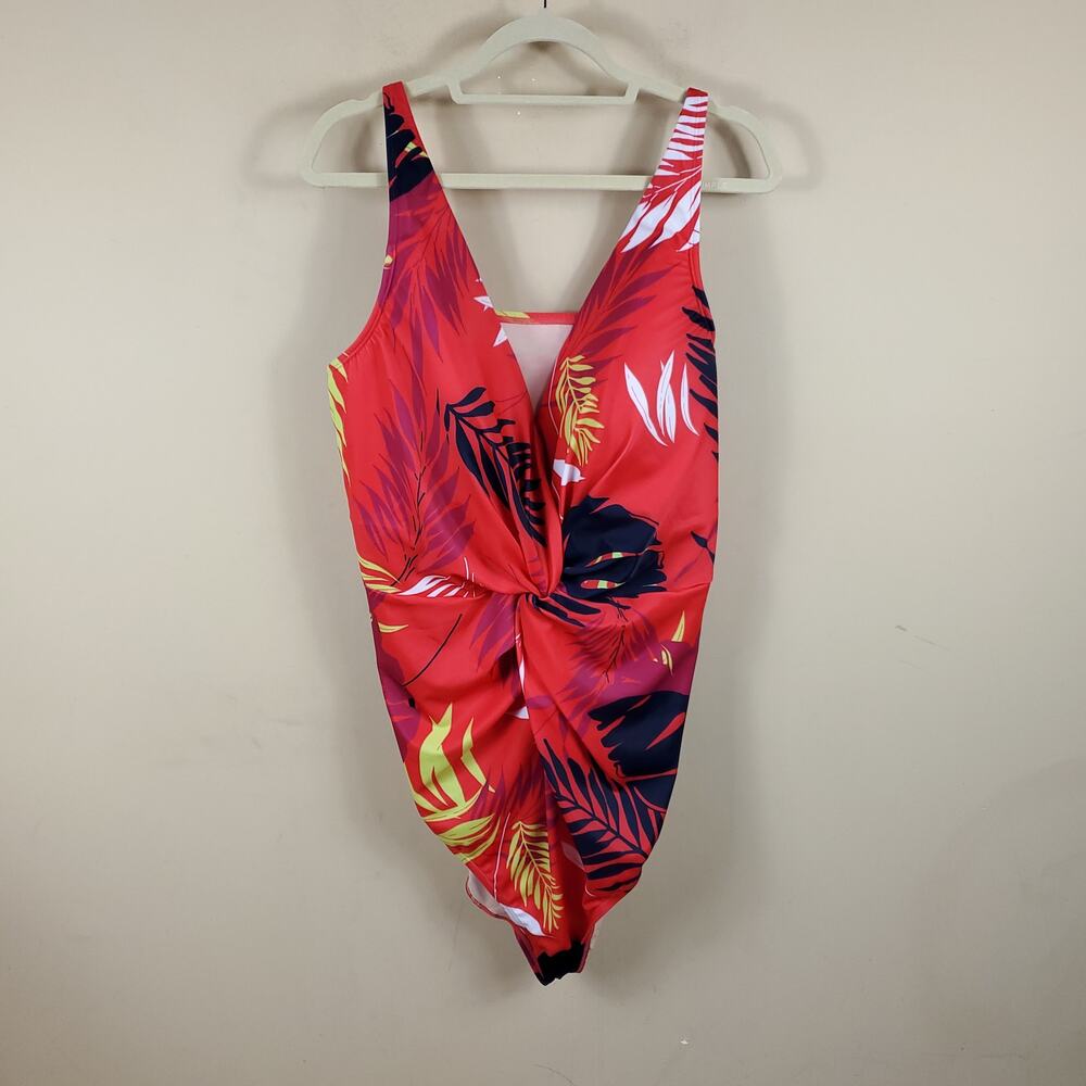 Lane Bryant Cacique Vibrant Palms No Wire Twist Knot Swim One Piece Size 26